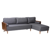 Baxton Studio Harleson Mid-Century Modern Grey Fabric and Walnut Brown Wood Right Facing Sectional Sofa